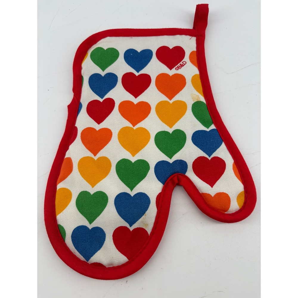 Vintage B&D Rainbow Heart Oven Mitt Red Quilted Kitchen Potholder Retro